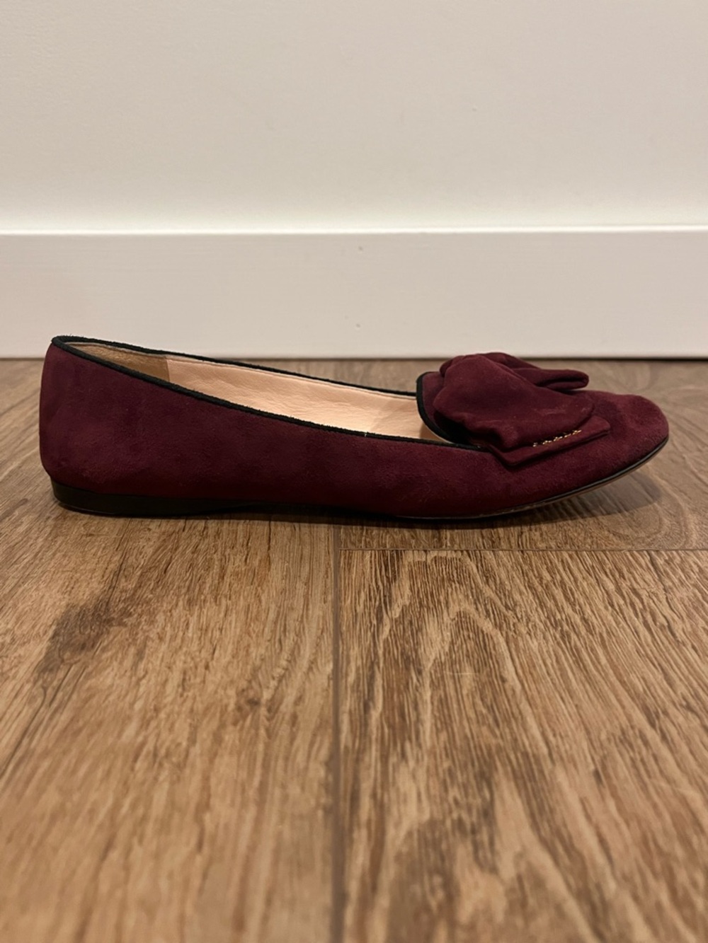 PRADA Red-burgundy-hued Suede Bow Flats/Smoking Slippers - Picture 7 of 15